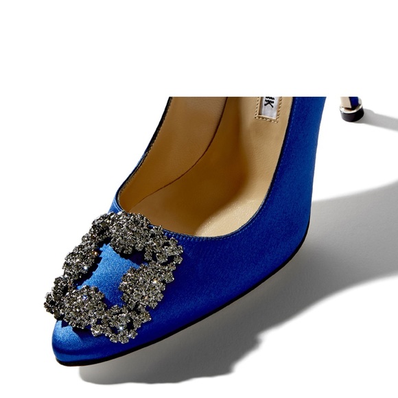 Manolo Blahnik Hangisi 105MM Blue Satin High Heel Pumps - Picture 2 of 6